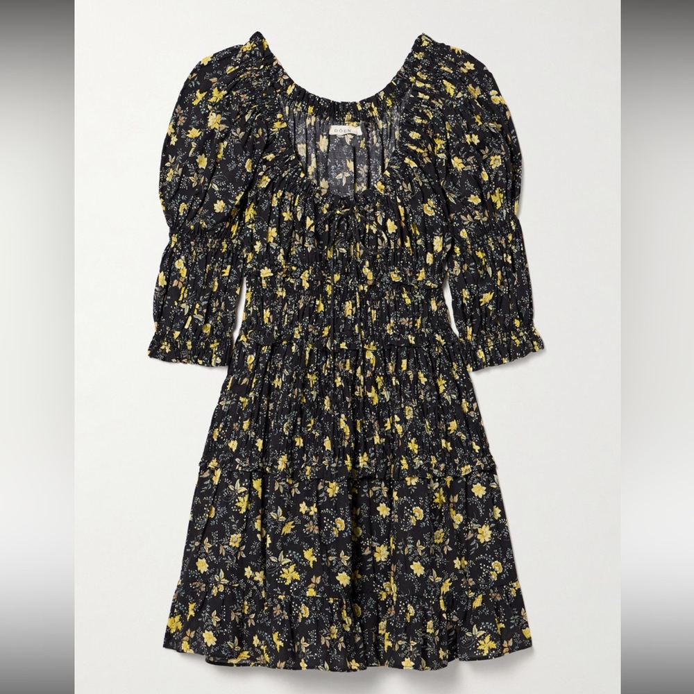 Doen Ismene Shirred Floral Print Mini Dress